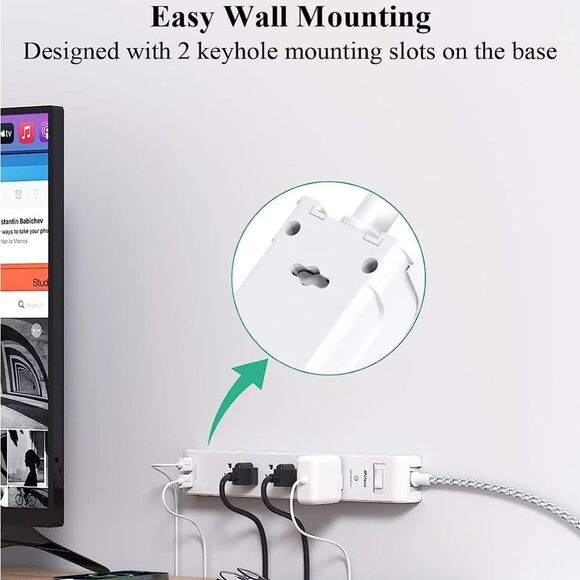 2 Pack Power Strip Surge Protector, 6 Outlets 2 USB Ports 5Ft Extension Cords - Picture 7 of 7